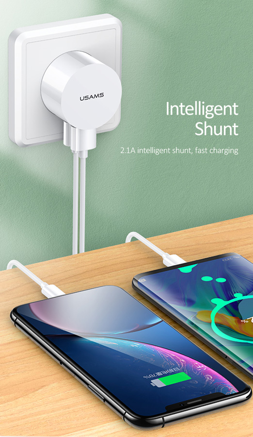 USAMS φορτιστής τοίχου T20, 2x USB, 2.1A, λευκός - Image 2