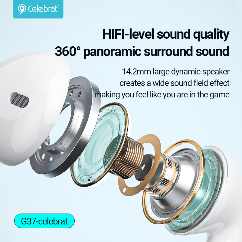 CELEBRAT earphones με μικρόφωνο G37, USB-C σύνδεση, 14.2mm, 1.2m, μαύρα - Image 3