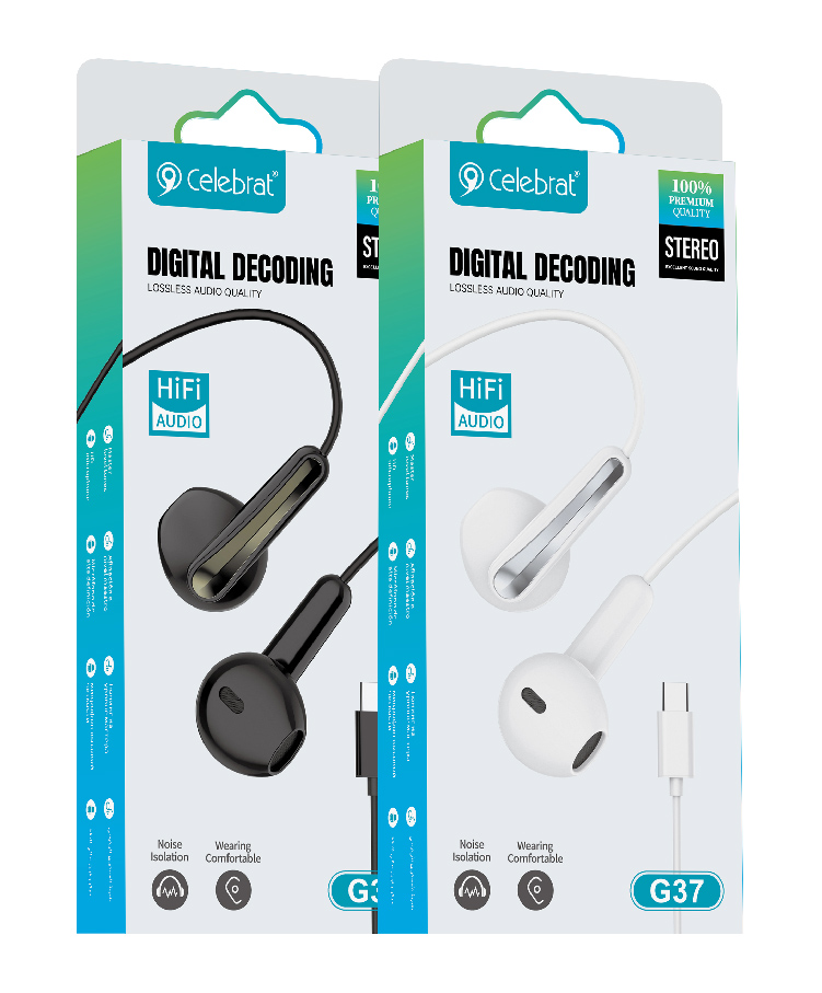 CELEBRAT earphones με μικρόφωνο G37, USB-C σύνδεση, 14.2mm, 1.2m, μαύρα - Image 4