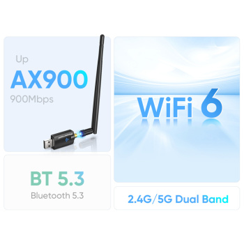 POWERTECH ασύρματος USB αντάπτορας δικτύου PT-1386, 900Mbps WiFi 6, Bluetooth 5.3