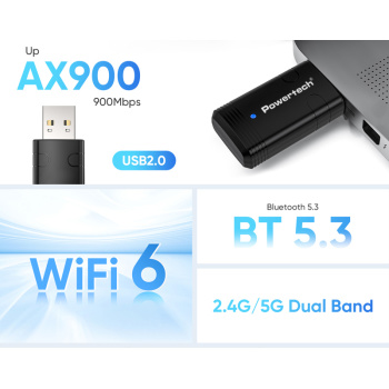 POWERTECH ασύρματος USB αντάπτορας δικτύου PT-1387, 900Mbps WiFi 6, Bluetooth 5.3