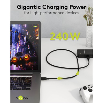 GOOBAY καλώδιο USB-C 74183, USB4, 240W, 40Gbps, 8K/60Hz, 1m, μαύρο