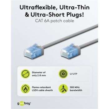 GOOBAY καλώδιο δικτύου 74227, CAT 6A U/UTP, slim, copper, 500MHz, 10m, γκρι
