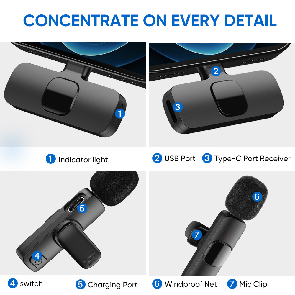 APEXEL ασύρματο μικρόφωνο APL-MIC003, USB-C, 2.4GHz, μαύρο - Image 5