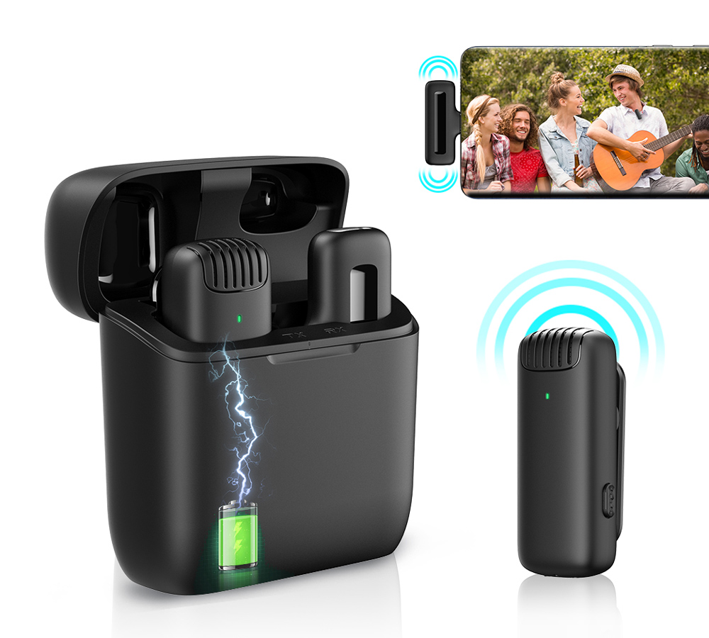 APEXEL ασύρματο μικρόφωνο APL-MIC013 με θήκη φόρτισης, Lightning, 2.4GHz, μαύρο - Image 4