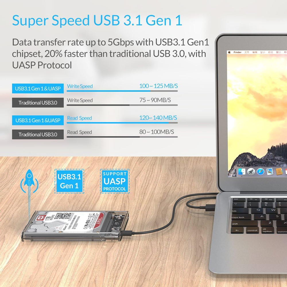 ORICO θήκη για 2.5" SATA HDD/SSD 2139C3, 5Gbps, διάφανη - Image 3