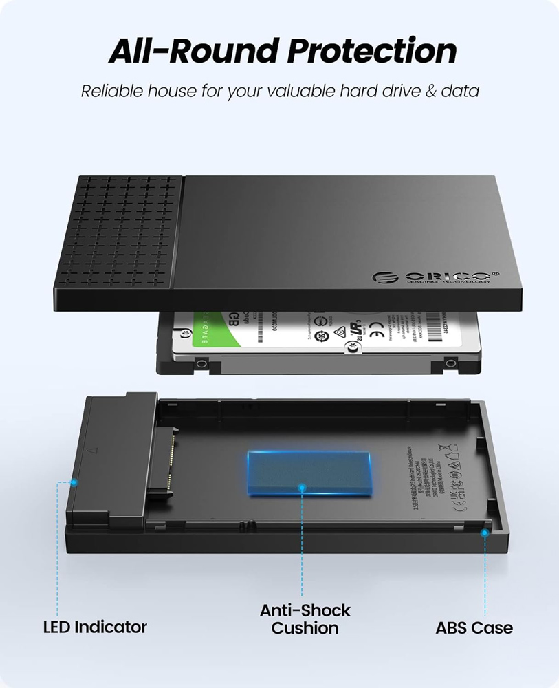 ORICO θήκη για 2.5" SATA HDD/SSD 2526U3-V1, 5Gbps, μαύρη - Image 3