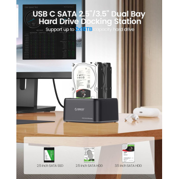 ORICO docking station για 2.5″ ή 3.5″ SATA HDD/SSD 6829C3-V1, 2 θέσεων, 5Gbps, μαύρο