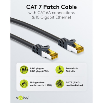 GOOBAY καλώδιο δικτύου 91626, CAT 7 S/FTP, copper, 500MHz, 5m, μαύρο