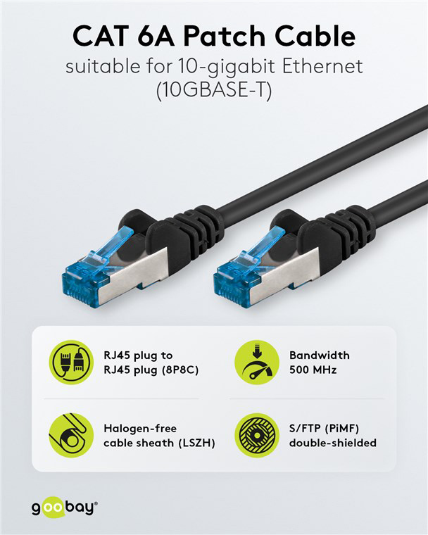 GOOBAY καλώδιο δικτύου 93685, CAT 6A S/FTP, 500MHz, Copper, 1m, μαύρο - Image 2