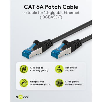 GOOBAY καλώδιο δικτύου 94152, CAT 6A S/FTP, 500MHz, Copper, 0.25m, μαύρο
