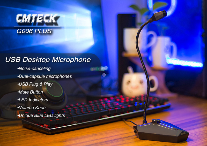 CMTECK επιτραπέζιο μικρόφωνο G006Plus με εύκαμπτο βραχίονα, omnidirectional, USB, μαύρο - Image 2