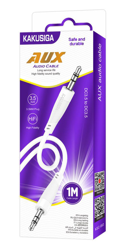 KAKUSIGA καλώδιο ήχου 3.5mm KSC-893, AUX, 1m, λευκό - Image 3