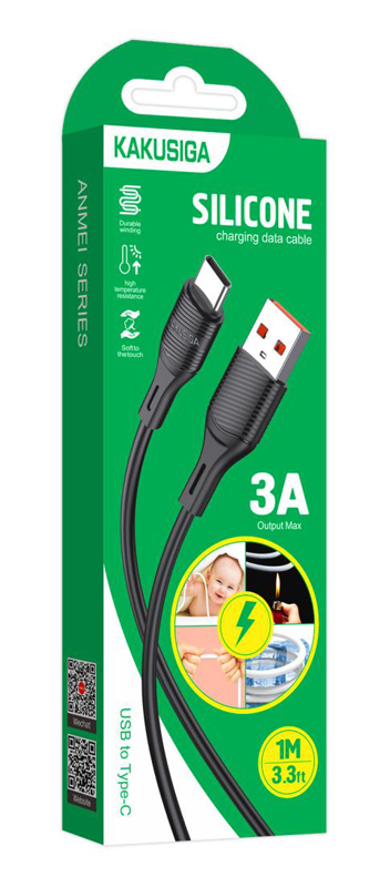 KAKUSIGA καλώδιο USB-C σε USB KSC-953, σιλικόνης, 3A, 480Mbps, 1m, μαύρο - Image 4