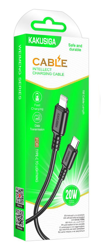 KAKUSIGA καλώδιο Lightning σε USB-C KSC-982, 20W, 480Mbps, 1m, μαύρο - Image 3