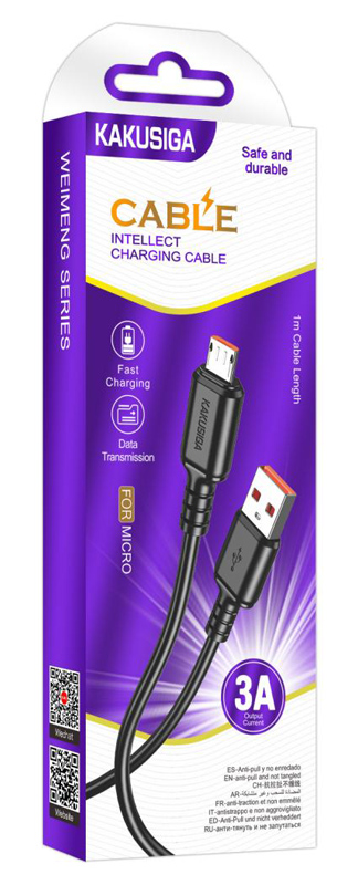 KAKUSIGA καλώδιο micro USB σε USB KSC-982, 3A, 480Mbps, 1m, μαύρο - Image 3