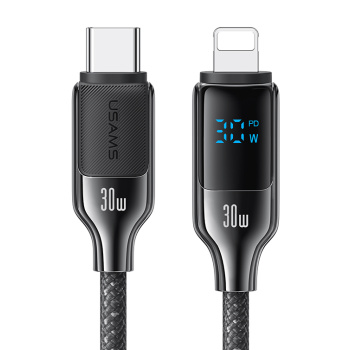 USAMS καλώδιο Lightning σε USB-C SJ741, 30W, 480Mbps, 1.2m, μαύρο