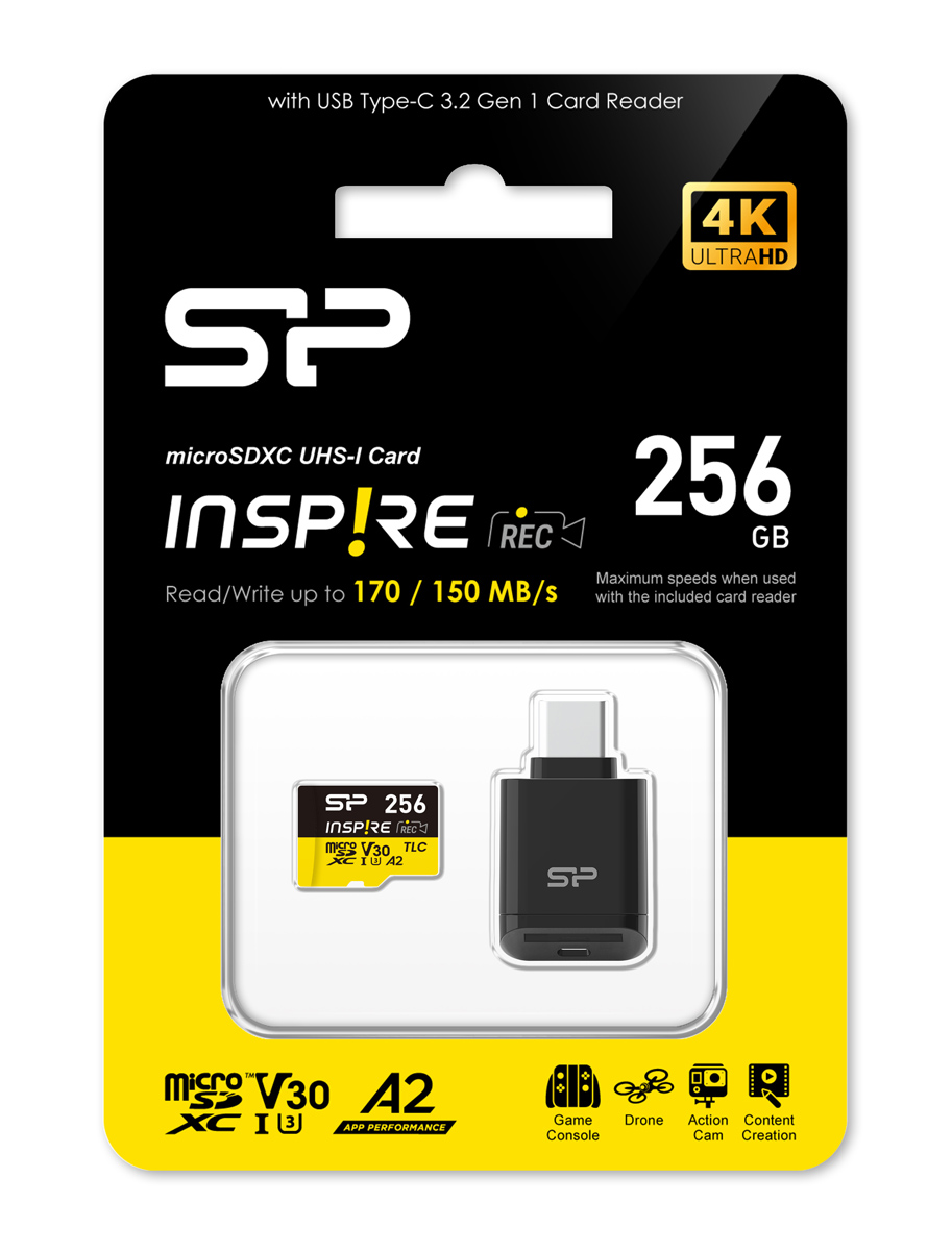 SILICON POWER κάρτα μνήμης microSDXC Inspire με card reader, 256GB, UHS-I U3 A1 V30 - Image 2