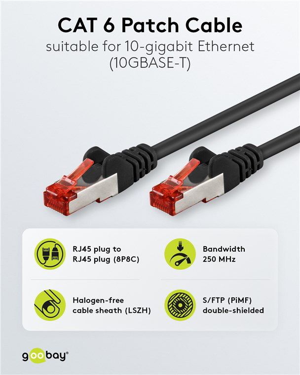 GOOBAY καλώδιο δικτύου 68700, CAT 6 S/FTP, copper, 250MHz, 5m, μαύρο - Image 2