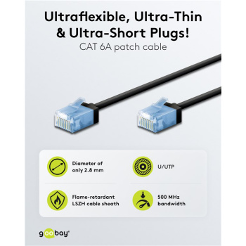 GOOBAY καλώδιο δικτύου 74241, CAT 6A U/UTP, slim, copper, 500MHz, 10m, μαύρο