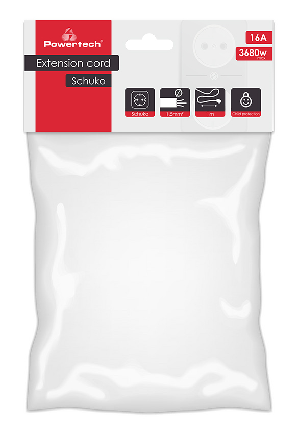 POWERTECH μπαλαντέζα ρεύματος PT-889, 1x schuko, 16A, 5m, λευκή - Image 2