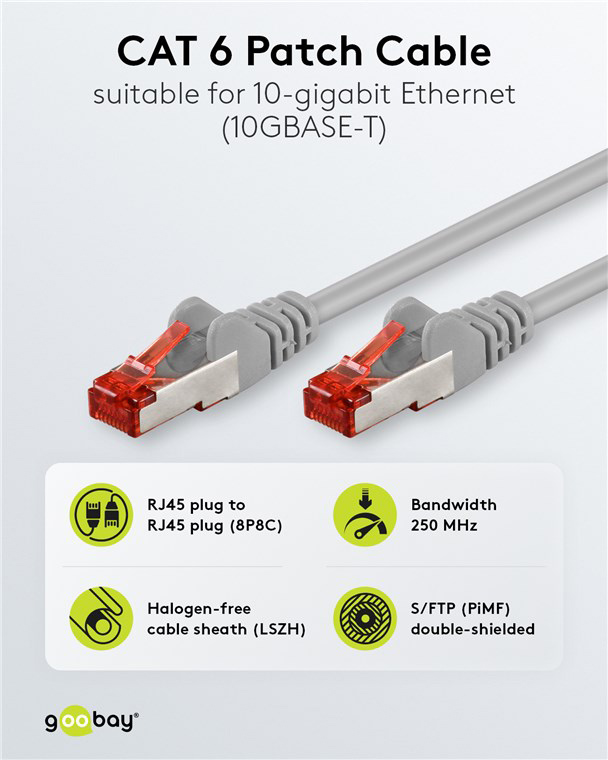 GOOBAY καλώδιο δικτύου 50891, CAT 6 S/FTP, copper, 250MHz, 10m, γκρι - Image 2