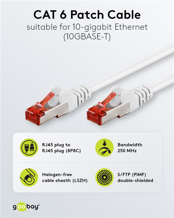 GOOBAY καλώδιο δικτύου 93217, CAT 6 S/FTP, copper, 250MHz, 0.25m, λευκό - Image 2