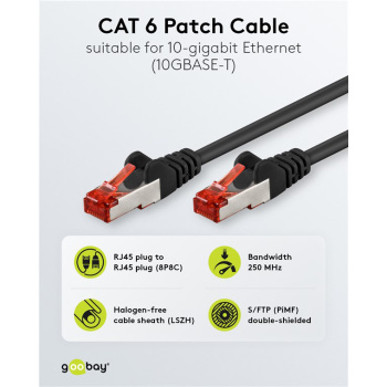 GOOBAY καλώδιο δικτύου 68702, CAT 6 S/FTP, copper, 250MHz, 7.5m, μαύρο