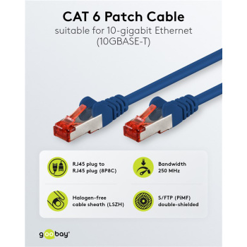 GOOBAY καλώδιο δικτύου 92452, CAT 6 S/FTP, copper, 250MHz, 0.15m, μπλε