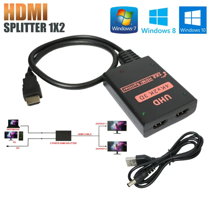 POWERTECH HDMI splitter CAB-H173, 1-in σε 2-out, 4K/30Hz, HDR/HDCP, μαύρο - Image 3