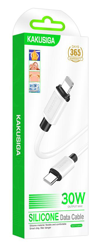 KAKUSIGA καλώδιο Lightning σε USB-C KSC-998, σιλικόνης, 30W, 480Mbps, 1m, λευκό - Image 4
