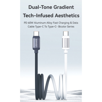 USAMS καλώδιο USB-C SJ756, 60W, 480Mbps, 1.2m, μαύρο/λευκό
