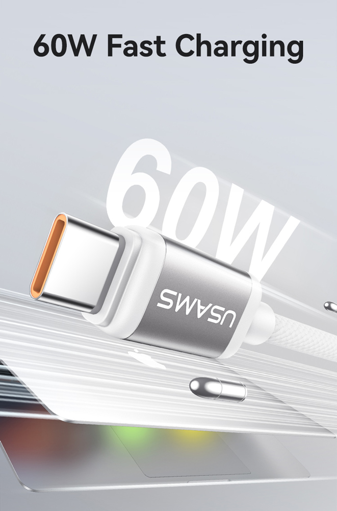 USAMS καλώδιο USB-C SJ756, 60W, 480Mbps, 1.2m, μαύρο/λευκό - Image 4