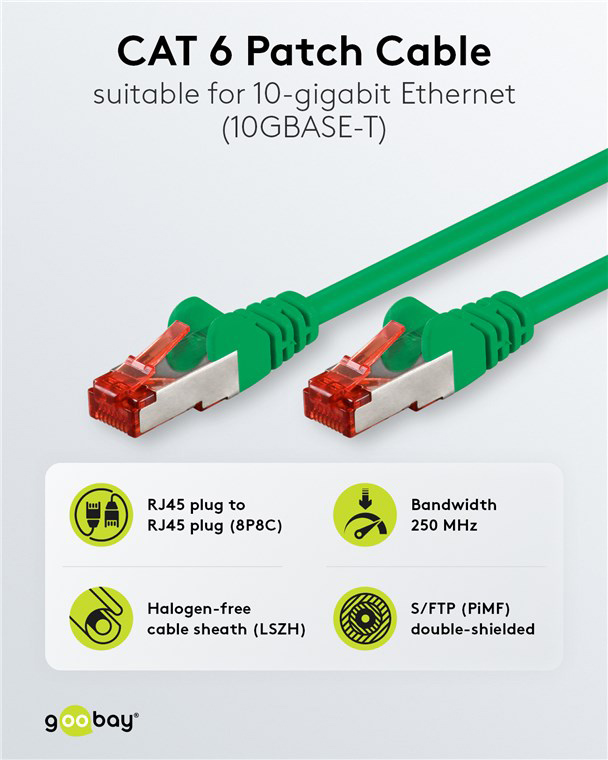 GOOBAY καλώδιο δικτύου 68288, CAT 6 S/FTP, copper, 250MHz, 0.50m, πράσινο - Image 2