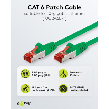 GOOBAY καλώδιο δικτύου 93213, CAT 6 S/FTP, copper, 250MHz, 0.25m, πράσινο