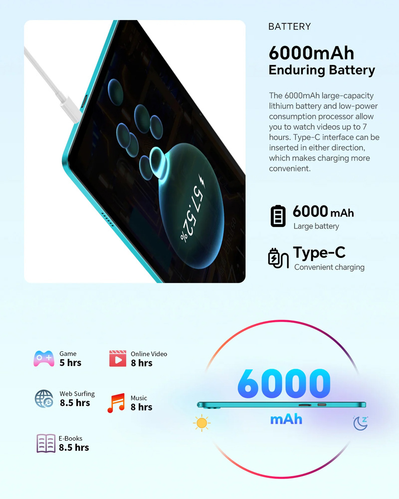 TECLAST tablet P33 με πληκτρολόγιο/ποντίκι/στυλό αφής/θήκη/βάση, 10.1", 3/64GB, Android 15, 6000mAh, μπλε - Image 5