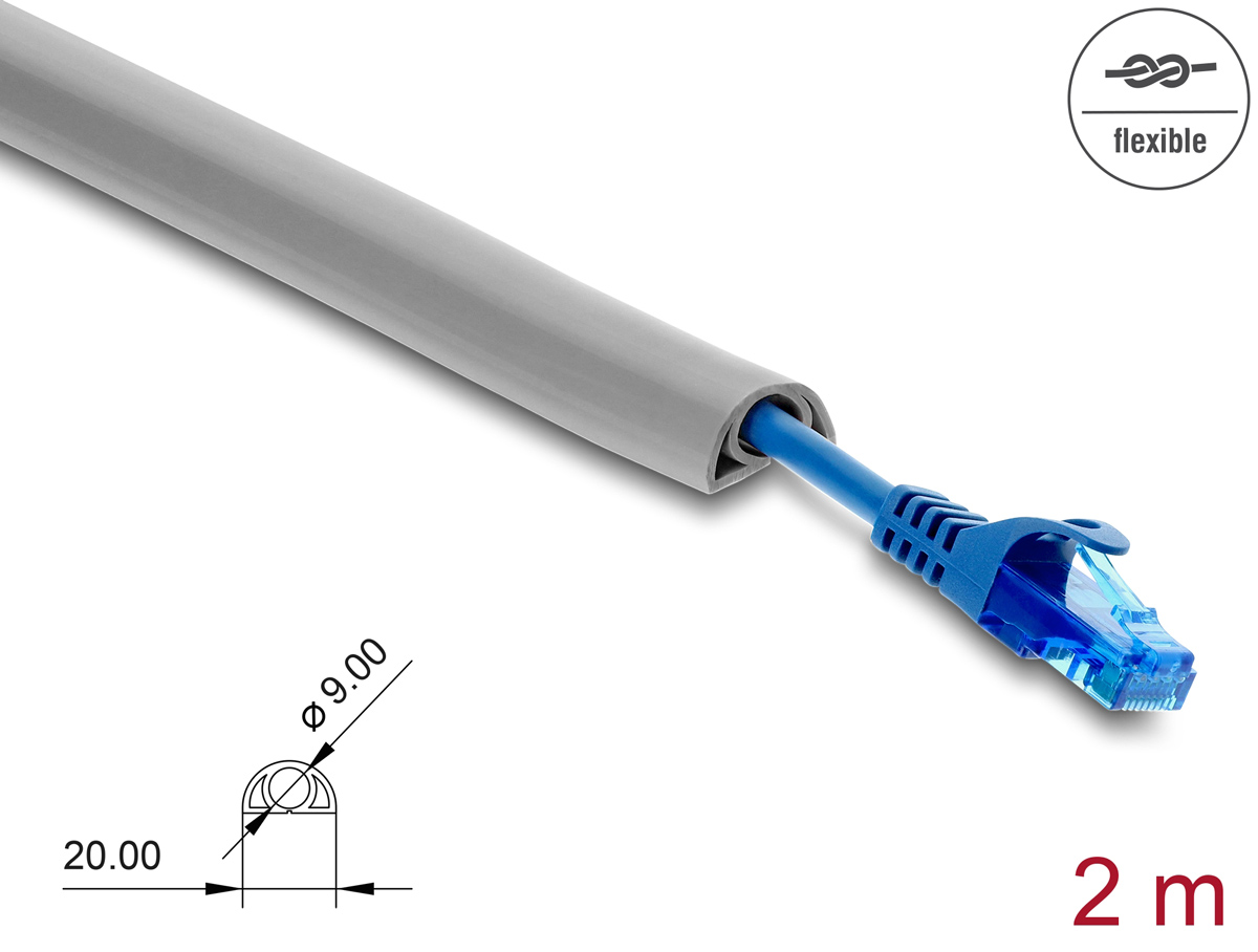 DELOCK κανάλι καλωδίων 20765 με αυτοκόλλητο, εύκαμπτο PVC, 20x10mm, 2m, γκρι - Image 2