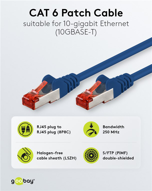 GOOBAY καλώδιο δικτύου 95576, CAT 6 S/FTP, copper, 250MHz, 1.5m, μπλε - Image 2