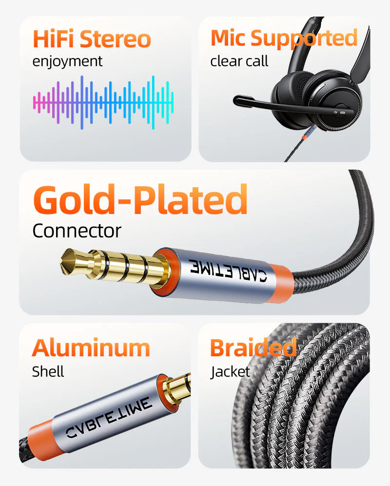 CABLETIME καλώδιο ήχου 3.5mm CT-AM35M, gold plated, 1m, μαύρο - Image 2