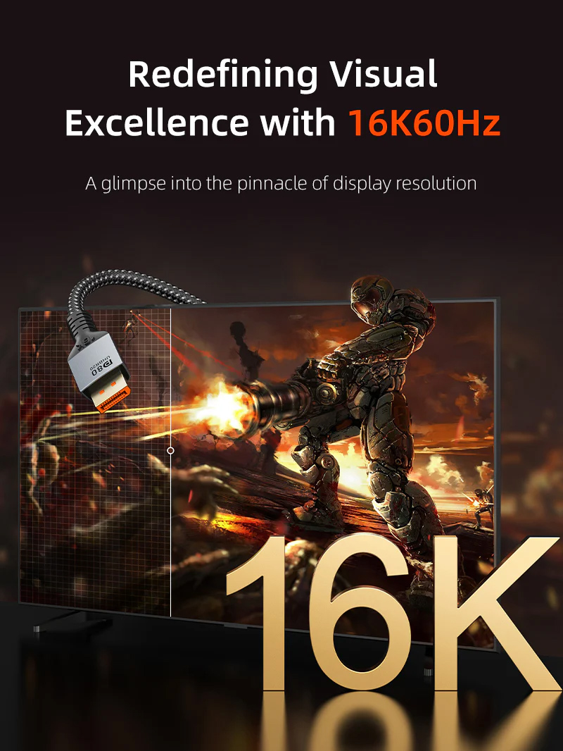 CABLETIME καλώδιο DisplayPort 2.1 CT-DP16K, VESA Certified, 16K/60Hz, 80 Gbps, 2m, μαύρο - Image 3