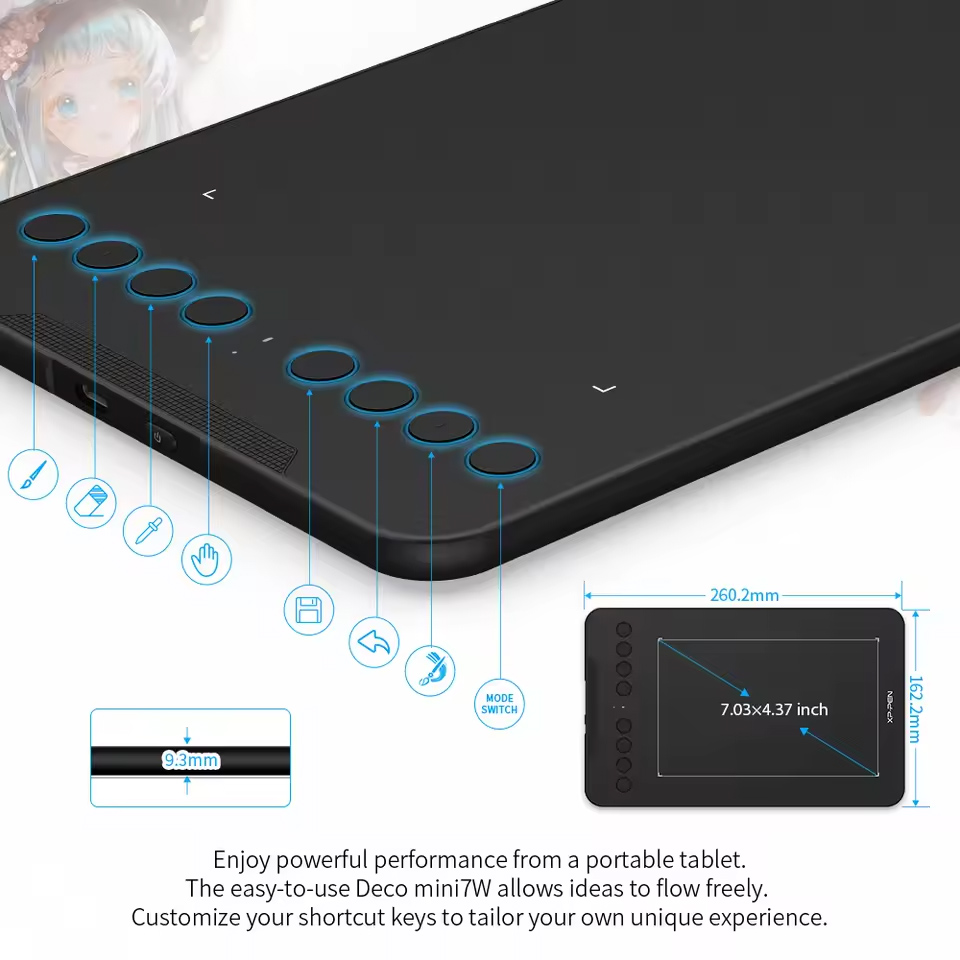XP-PEN ταμπλέτα σχεδίασης με γραφίδα Deco Mini 7W, ασύρματη σύνδεση, 177.8x111.1mm, μαύρο - Image 3