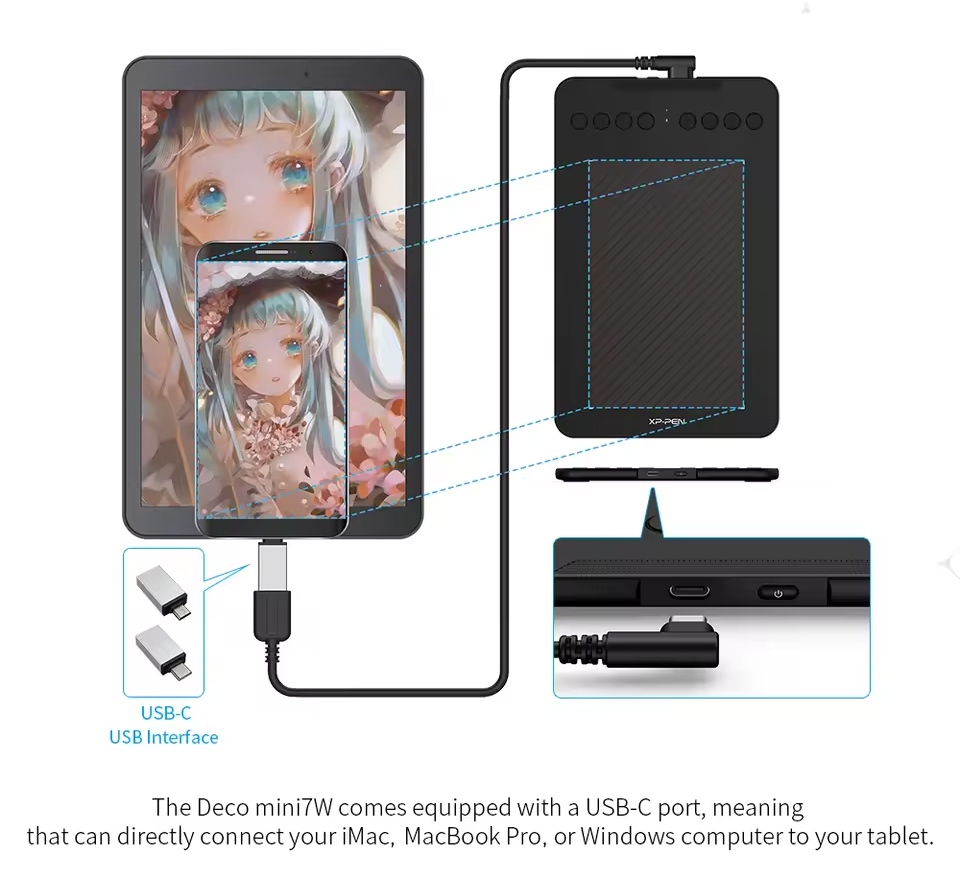 XP-PEN ταμπλέτα σχεδίασης με γραφίδα Deco Mini 7W, ασύρματη σύνδεση, 177.8x111.1mm, μαύρο - Image 4