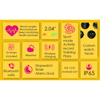 INTIME smartwatch A10 Pro με 2x λουράκια, heart rate, 2.04″ AMOLED, IP65, μαύρο