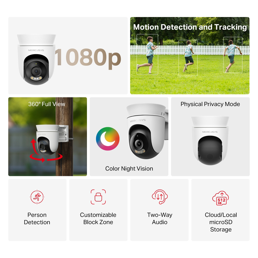 MERCUSYS smart κάμερα MC500, 1080p, WiFi, PTZ, SD, IP65, EU/1.0 - Image 3