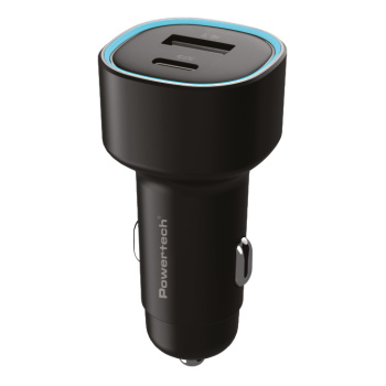 POWERTECH φορτιστής αυτοκινήτου PT-1539, USB & USB-C, 85W, μαύρος