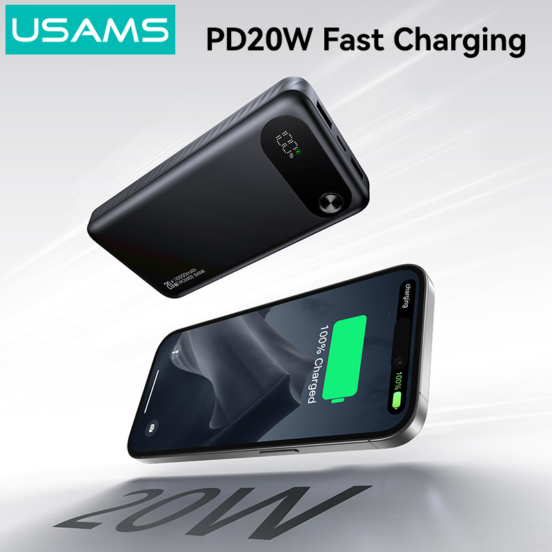 USAMS power bank CD249 με οθόνη, 3x θύρες εξόδου, 10000mAh, PD20W, μαύρο - Image 4
