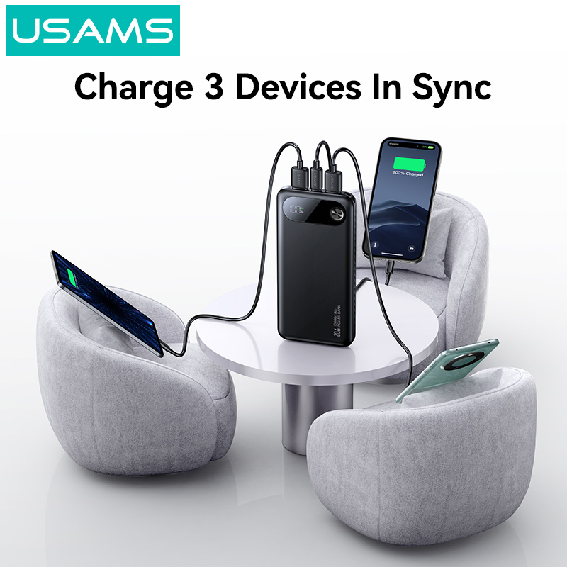 USAMS power bank CD249 με οθόνη, 3x θύρες εξόδου, 10000mAh, PD20W, λευκό - Image 3