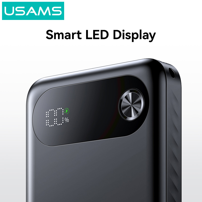 USAMS power bank CD249 με οθόνη, 3x θύρες εξόδου, 10000mAh, PD20W, λευκό - Image 5