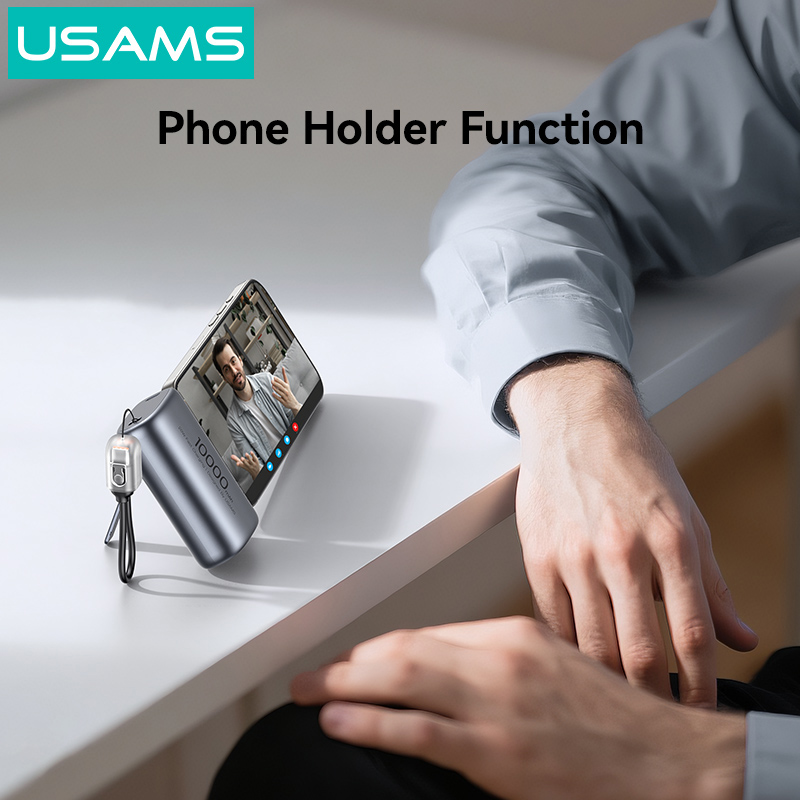 USAMS power bank CD252 με stand, 2x θύρες εξόδου, 10000mAh, 20W, γκρι - Image 3