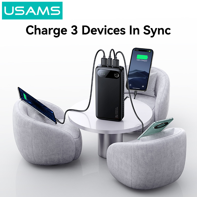 USAMS power bank CD251 με οθόνη, 3x θύρες εξόδου, 20000mAh, PD20W, μαύρο - Image 3